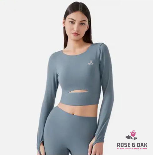 Women gym tight shirt, long sleeve, Yoga crop top (sports bra embedded)